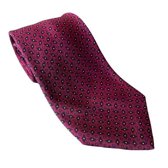 Balenciaga 100% Silk Necktie LUXURY Made in Italy Red with Blue Geometric Tie - Picture 8 of 16